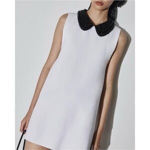 Zara Knit Shift Dress Size Medium Beaded Bib Collar Retro Party NWT